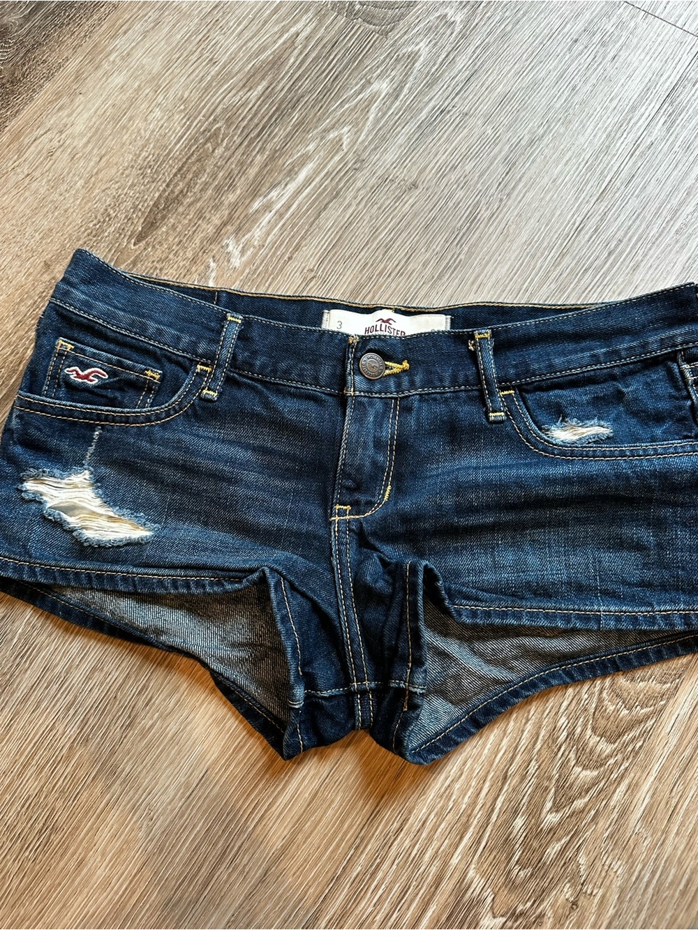 Hollister Dark Indigo Distressed Denim Shorties